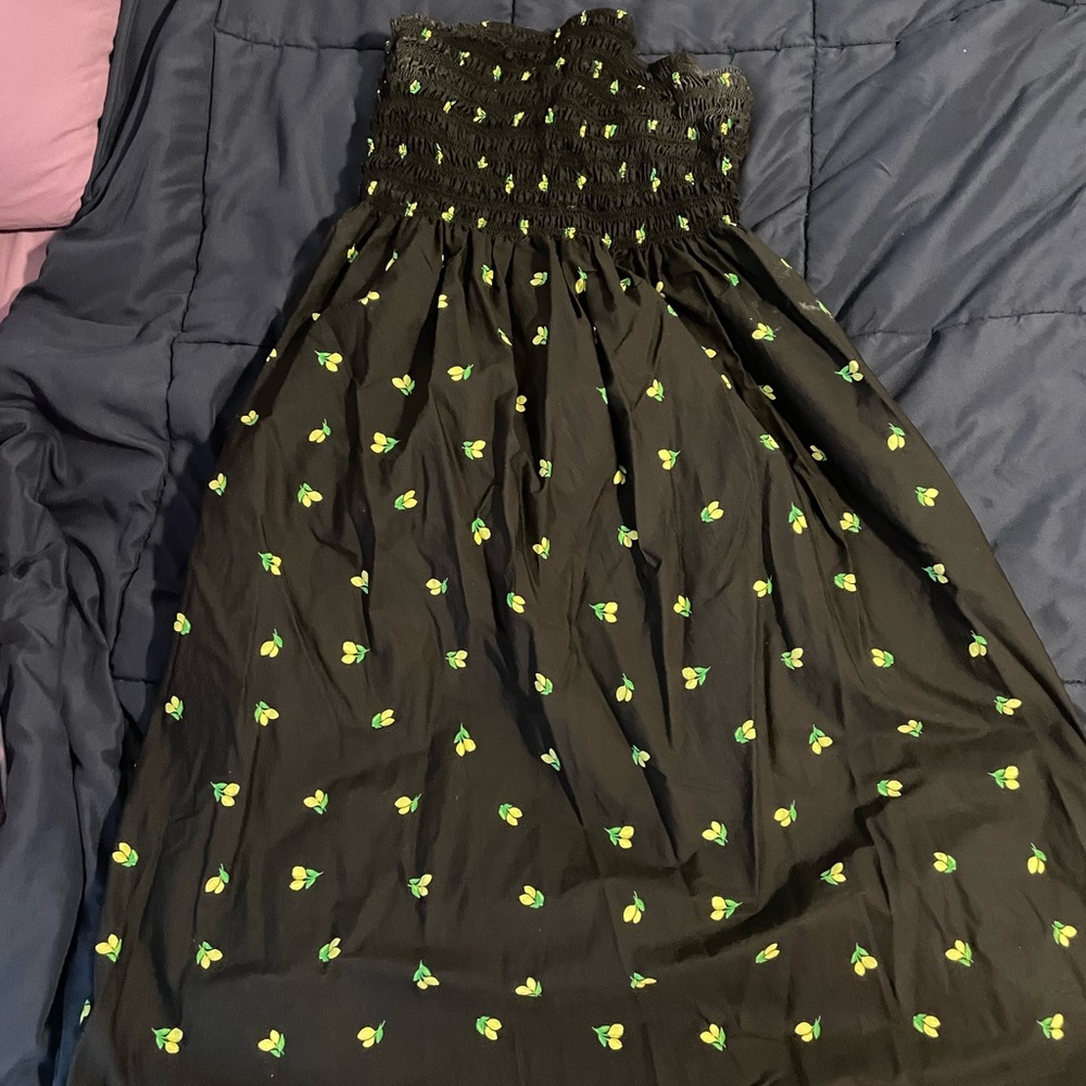 a new day Black Midi Dress with Green and Lemon Accents
